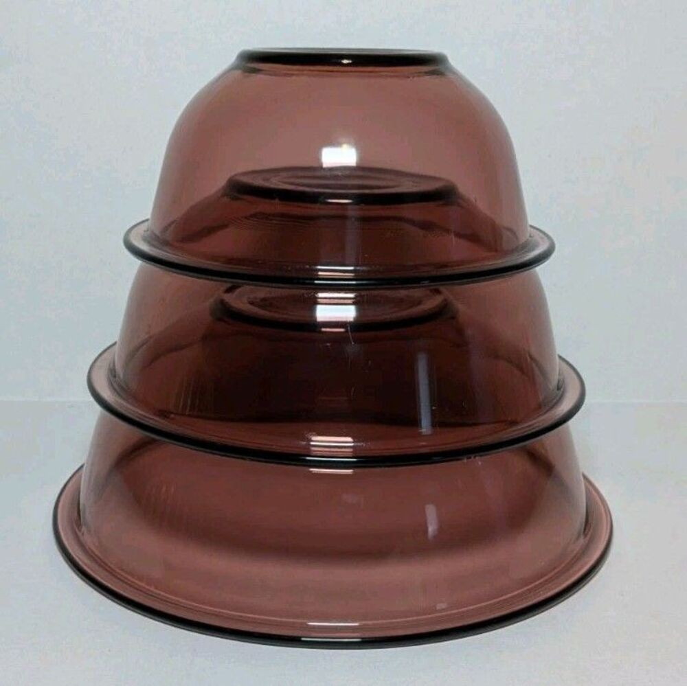 VTG PYREX Cranberry Mixing Bowl Set 3 Nesting Bowls 325 323 322 USA Made Vision